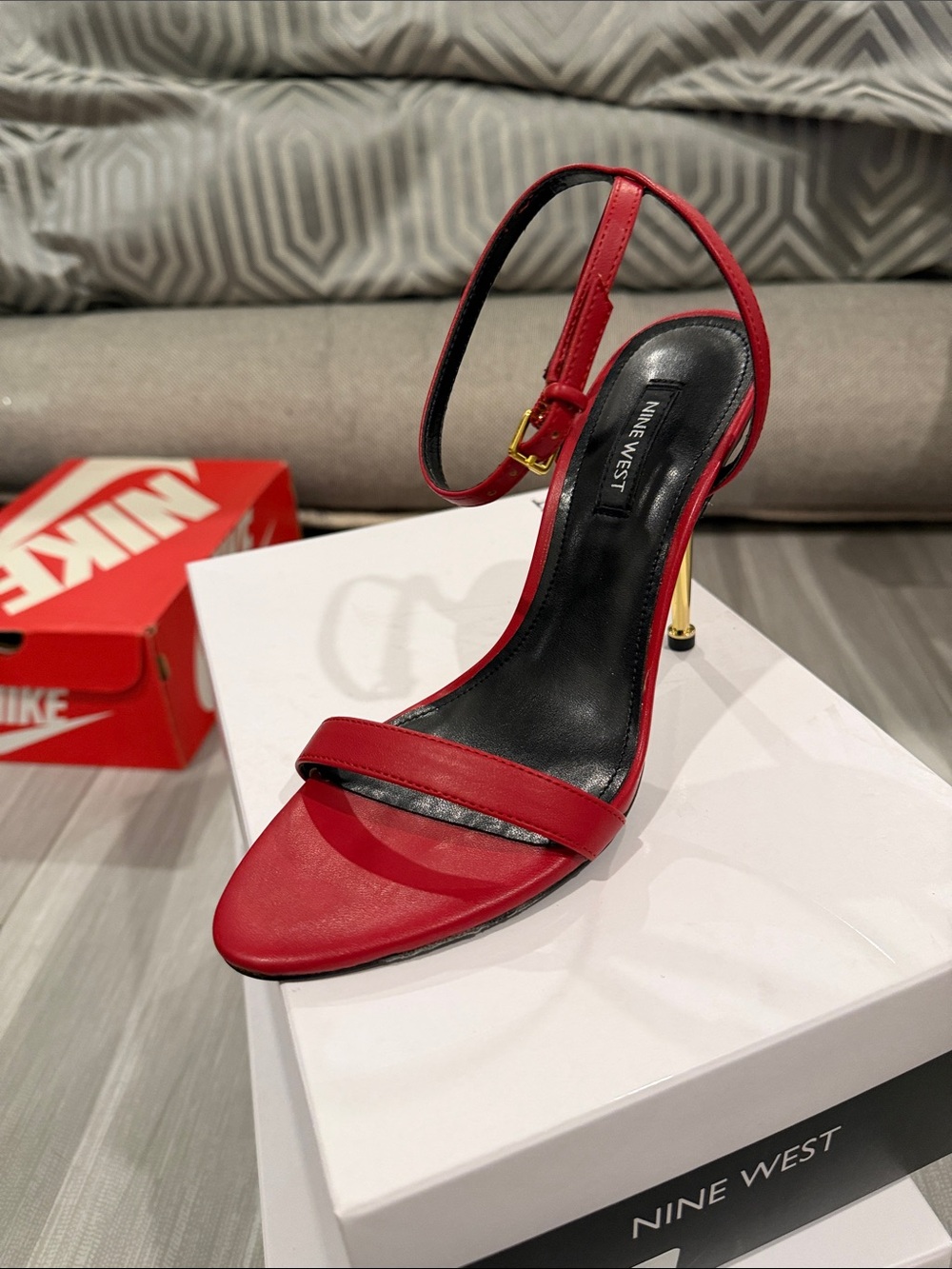 Nine West Red Ankle-Strap Stiletto Reina Sandals